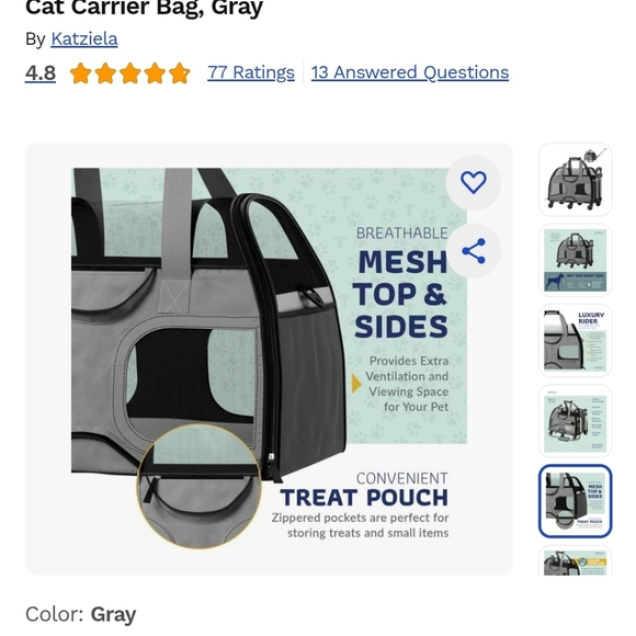 Katziela Luxury Rider Pro Pet Carrier  Double Telescopic Handle Grey - Picture 6 of 12